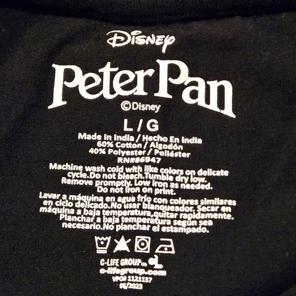 Disney Peter Pan Short Sleeve T-shirt Black with Colored Graphics Women size L - Picture 4 of 10